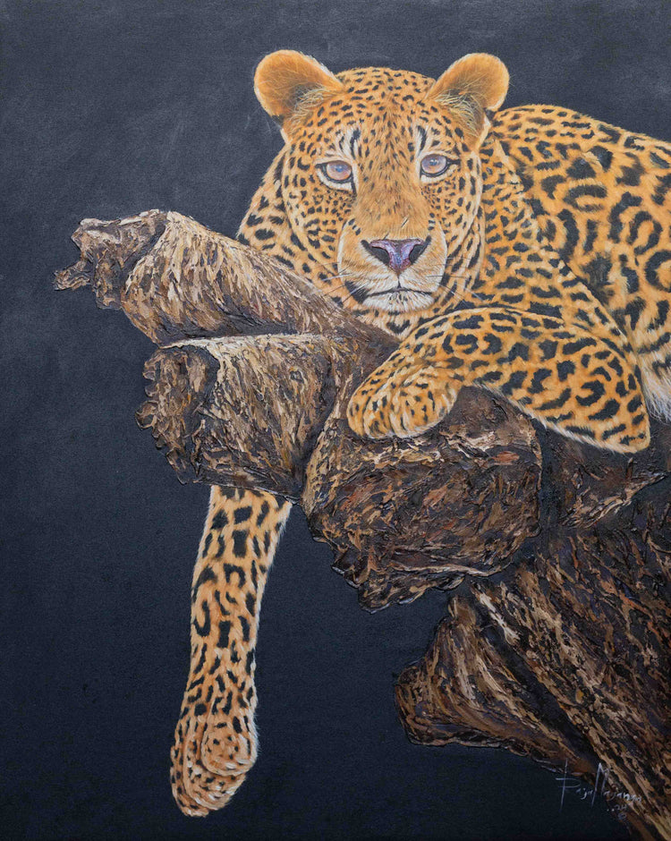 'Leopard on a Tree' Handgemaltes Acrylgemälde