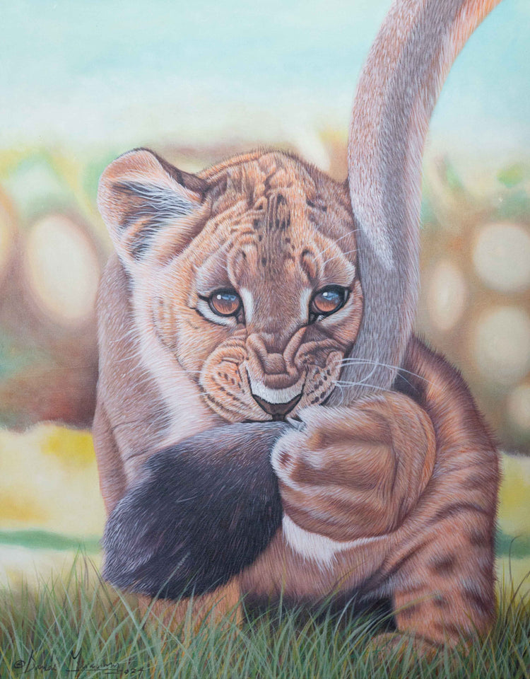 'Baby Lion' Handgemaltes Acrylgemälde