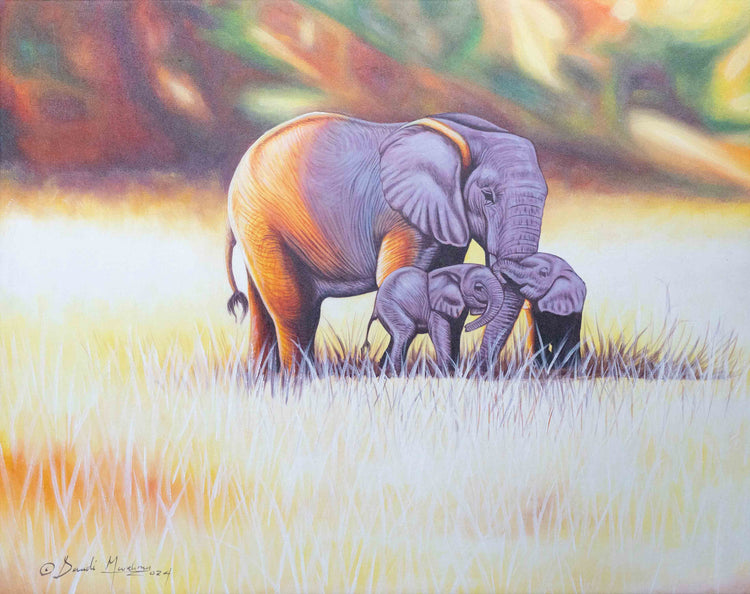 'Elephant Family' Handgemaltes Acrylgemälde