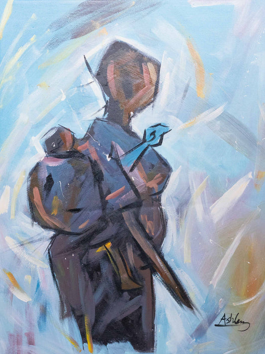 'Mother with Child' Handgemaltes Acrylgemälde