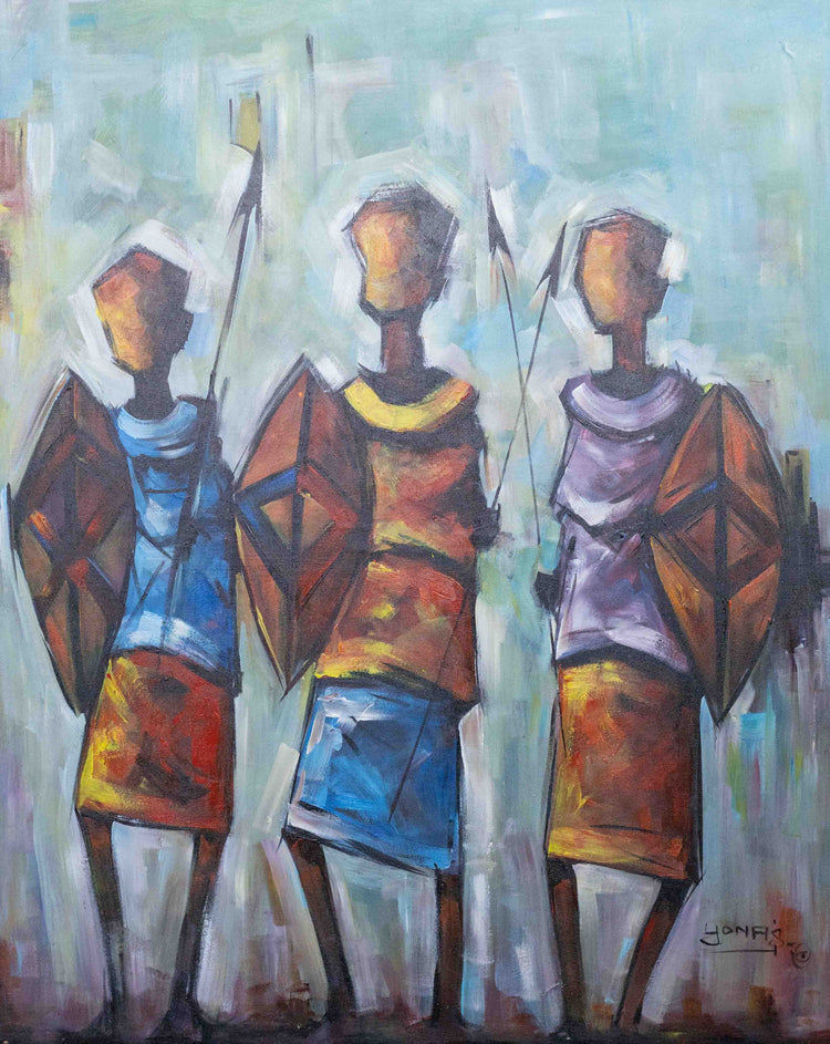 'Maasai Hunters' Handgemaltes Acrylgemälde