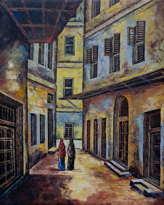 'Colorful Lanes' Handgemaltes Acrylgemälde