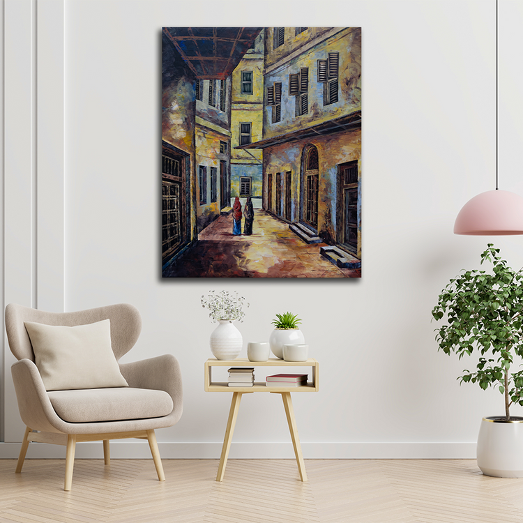 'Colorful Lanes' Handgemaltes Acrylgemälde