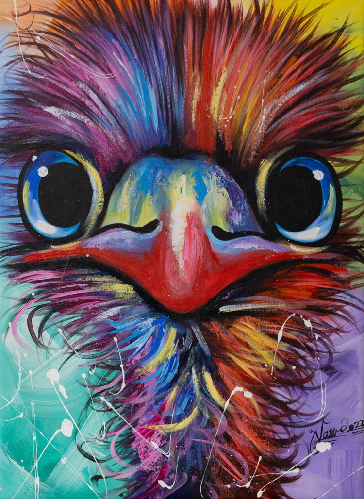 'Vibrant Ostrich' Handgemaltes Acrylgemälde
