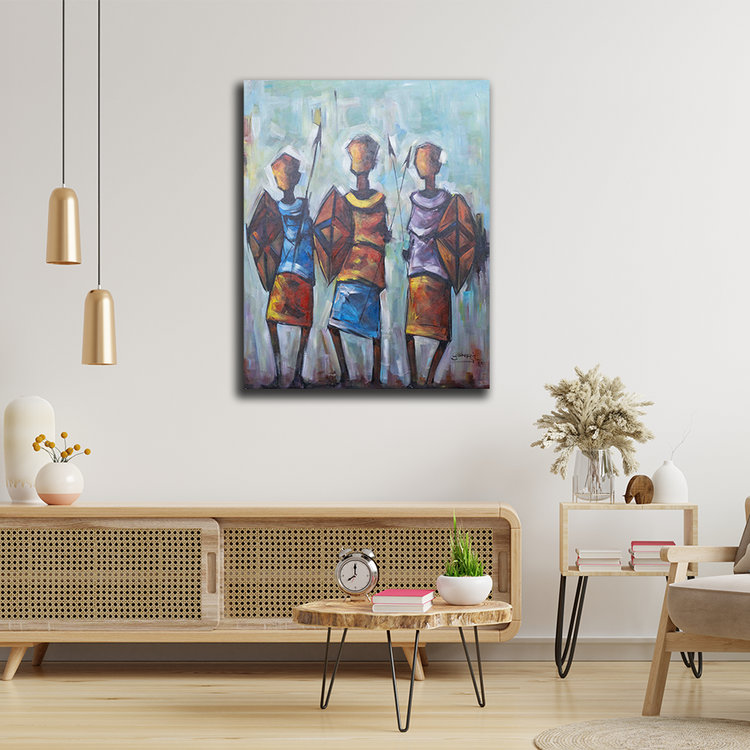 'Maasai Hunters' Handgemaltes Acrylgemälde