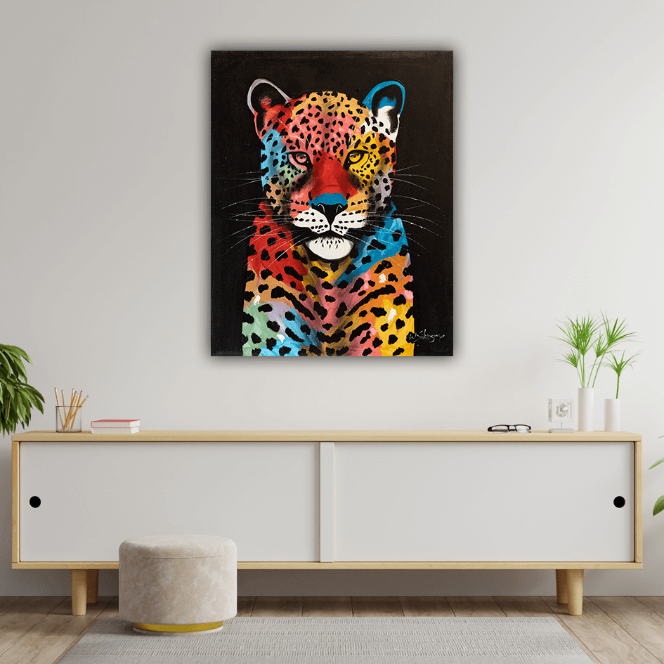 Handmade Painting 'Colorful Leopard'