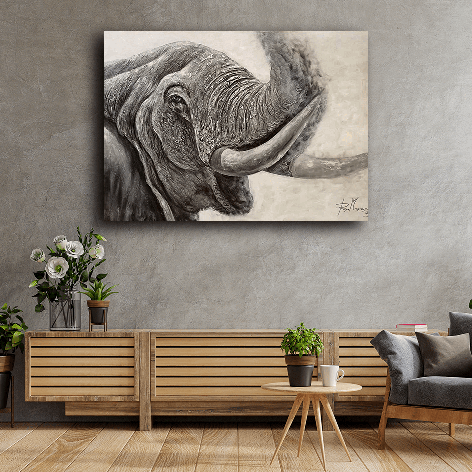 'Trompetender Elefant' Handgemaltes Gemälde