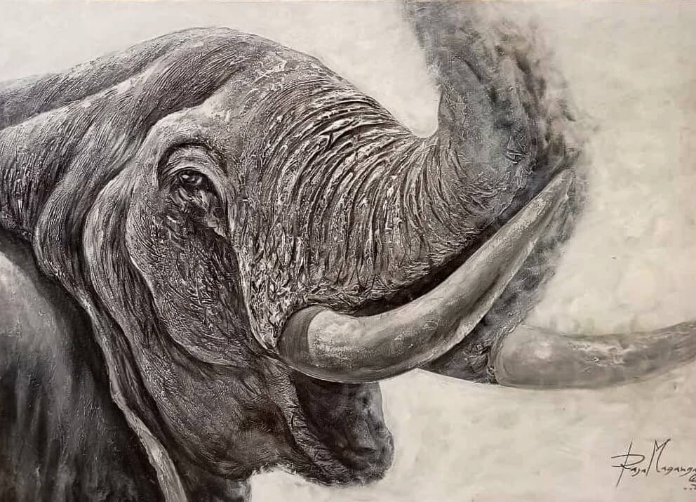 'Trompetender Elefant' Handgemaltes Gemälde