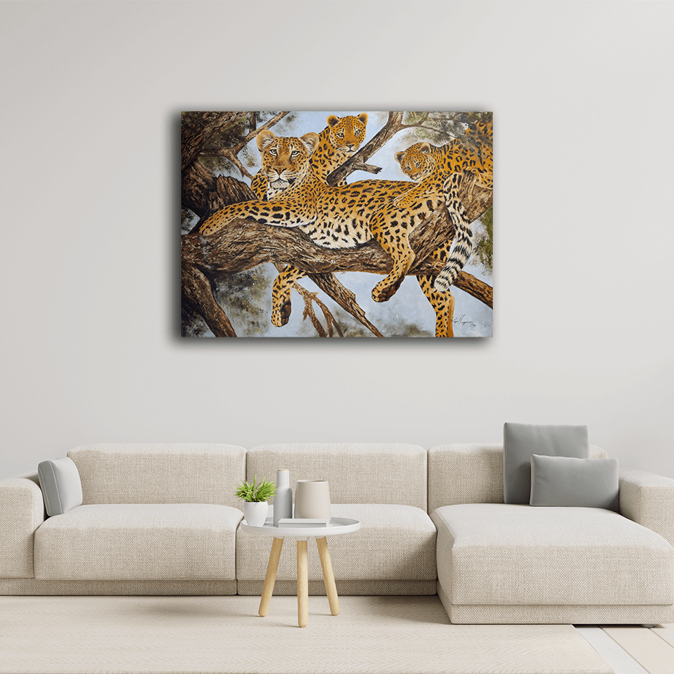 Handmade painting 'Leopard Family'