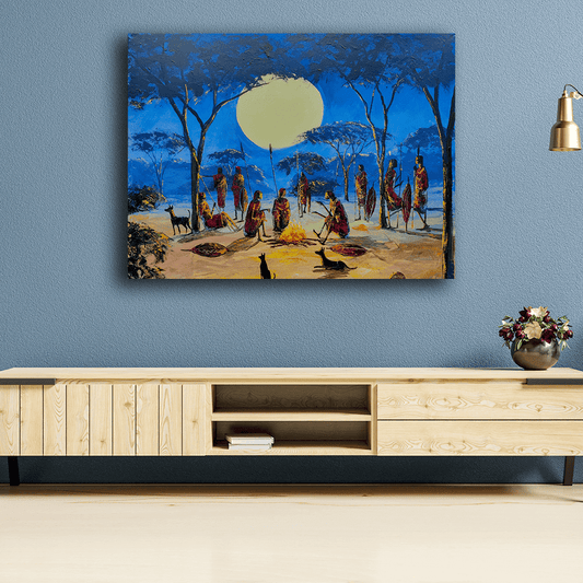 'Massai at the campfire' Handmaltes Acrylgemälde