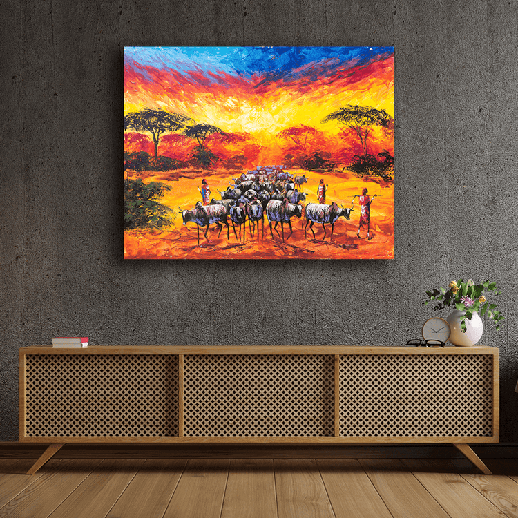 'Massai Herdsmen' Handgemaltes Acrylgemälde