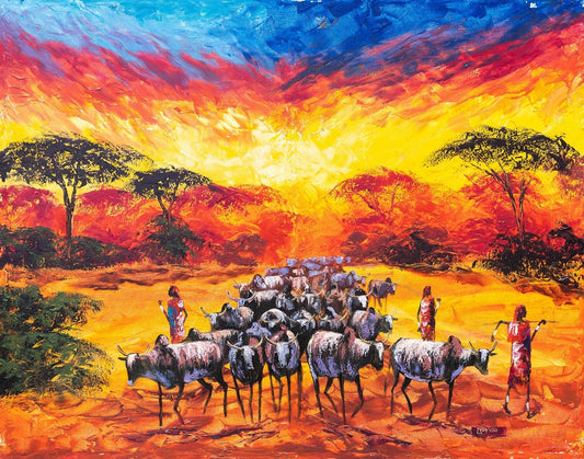 'Massai Herdsmen' Handgemaltes Acrylgemälde