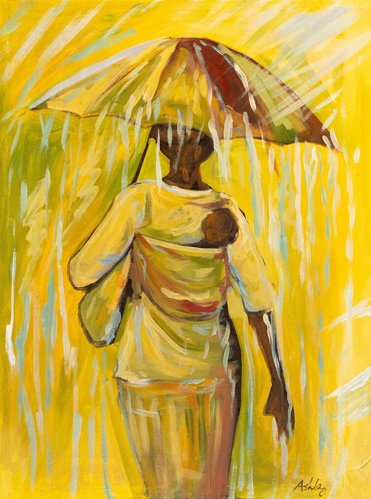 'Mother in the Rain' Handgemaltes Acrylgemälde