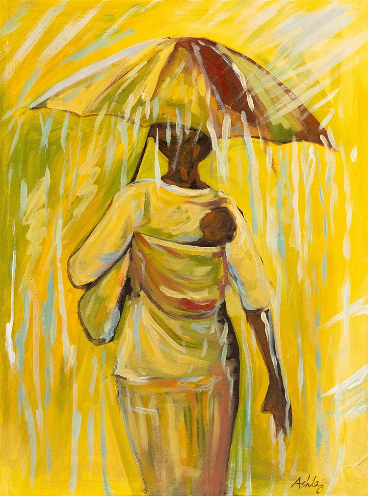 'Mother in the Rain' Handgemaltes Acrylgemälde