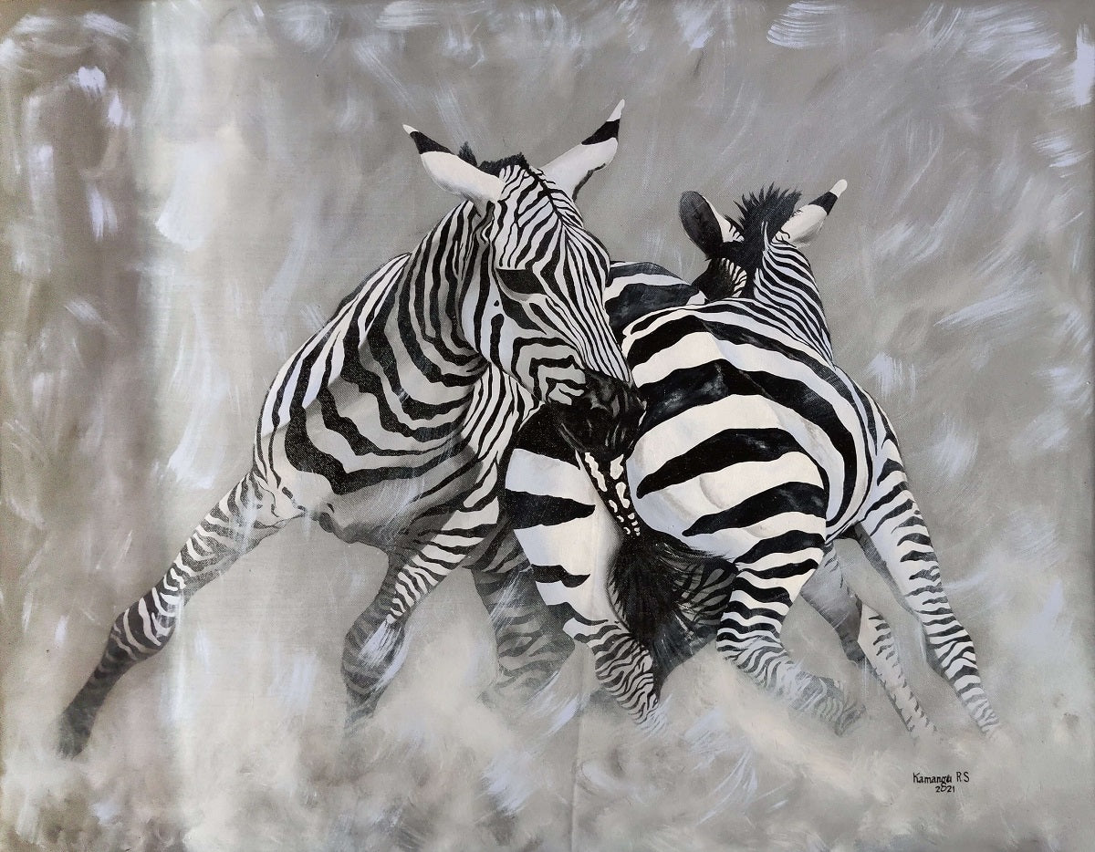 Handmade Painting 'Playful Zebras'