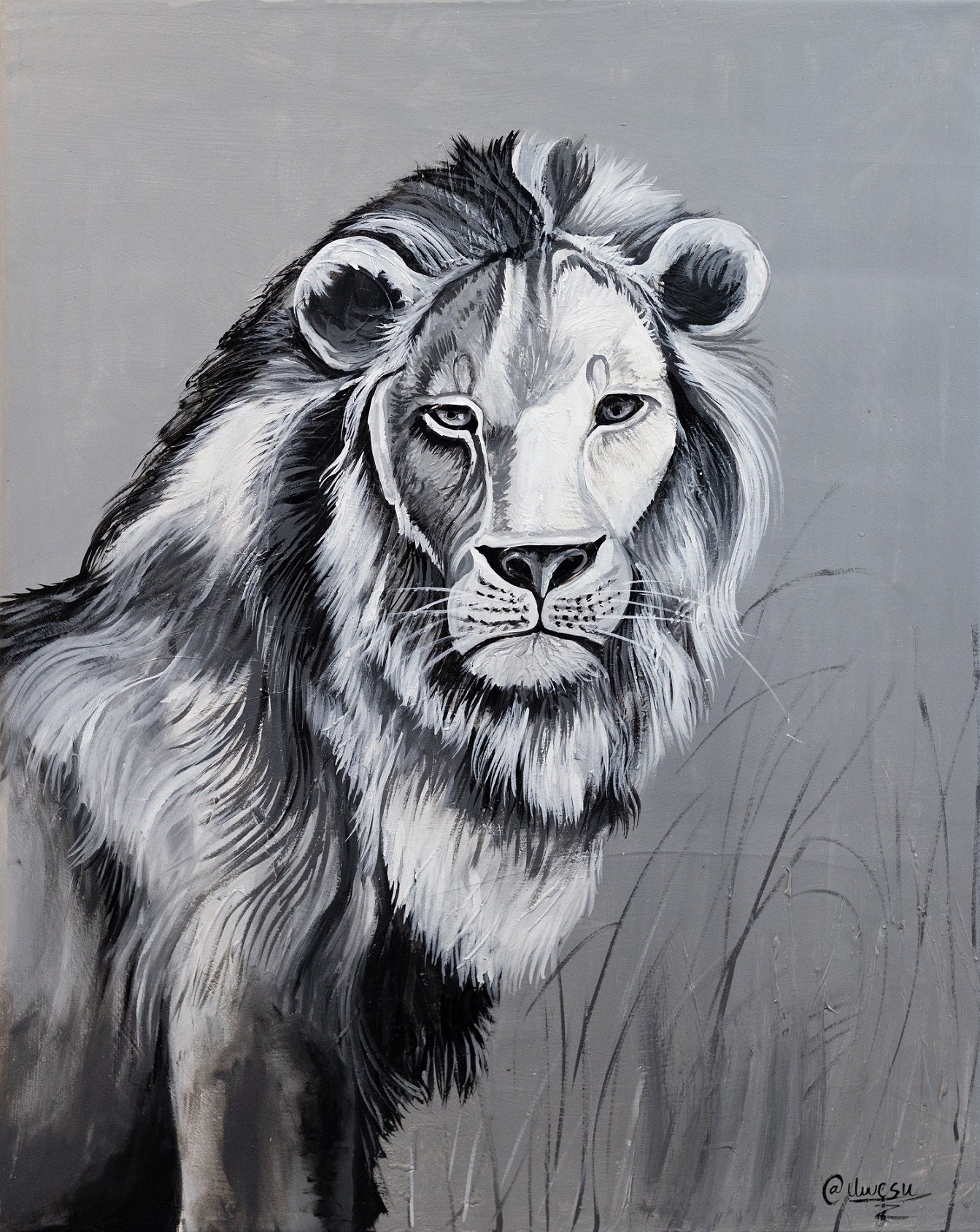 'Wachsamer Löwe' Hangemaltes Acrylgemälde