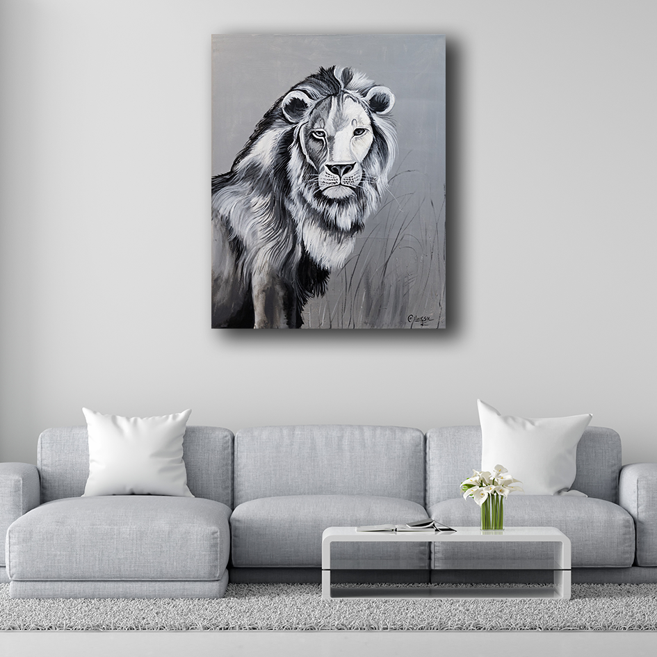 'Wachsamer Löwe' Hangemaltes Acrylgemälde