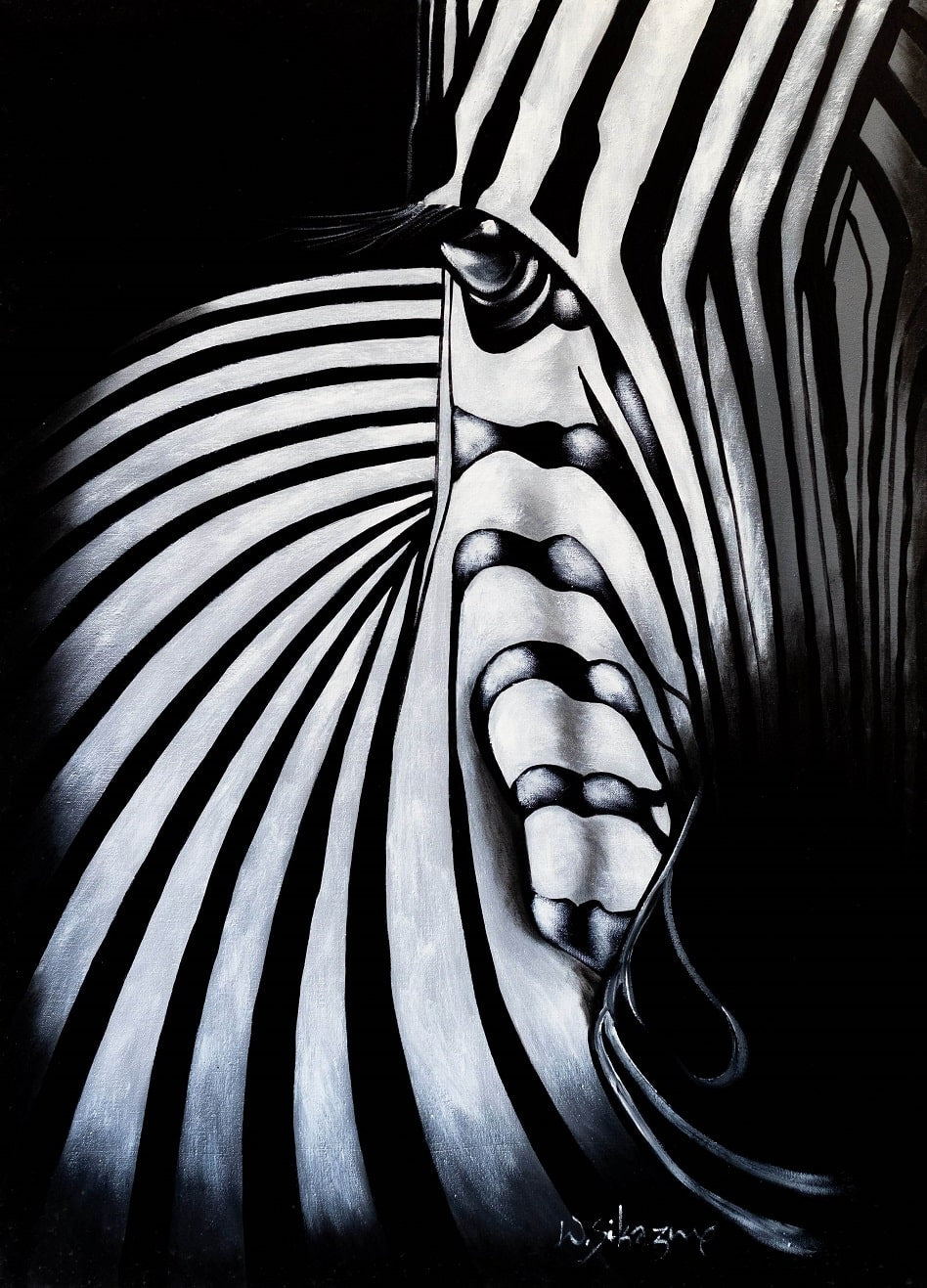 Handmade painting 'Zebra white black'
