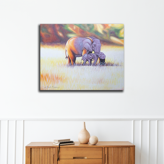 'Elephant Family' Handgemaltes Acrylgemälde