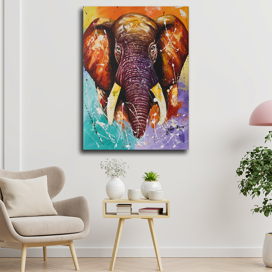 'Farbenfroher Elefant' Handgemaltes Gemälde