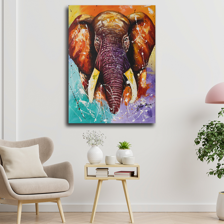 'Vibrant Elephant' Handgemaltes Acrylgemälde