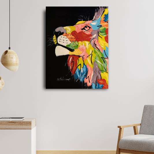 'Colorful Lion' seitlich Handgemaltes Acrylgemälde