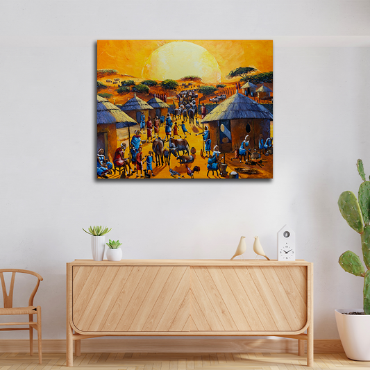 'Sunrise in the Massai Village' Handgemaltes Acrylgemälde