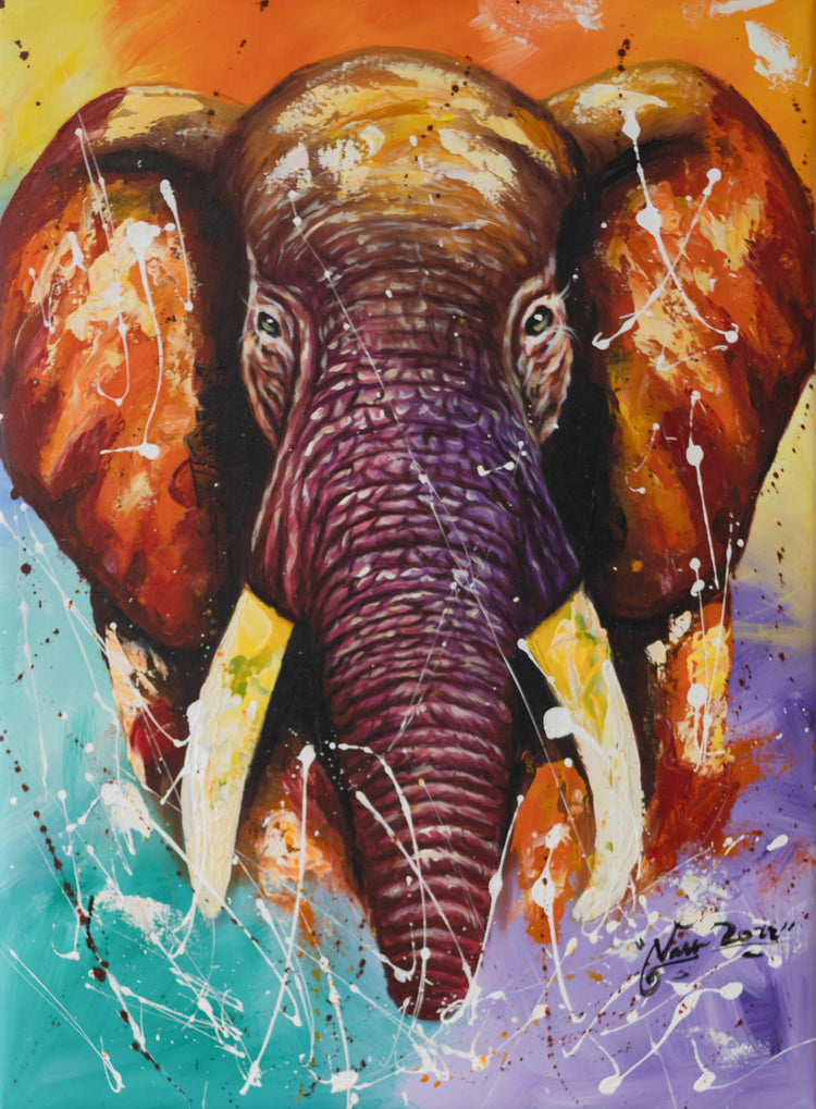 'Vibrant Elephant' Handgemaltes Acrylgemälde