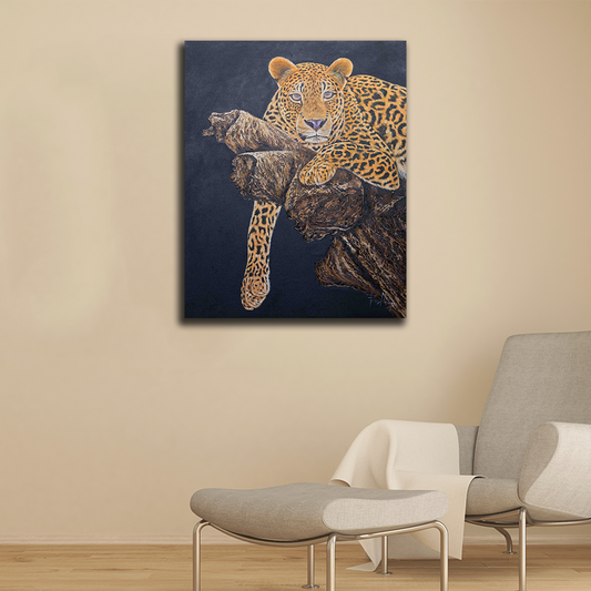 'Leopard on a Tree' Handgemaltes Acrylgemälde