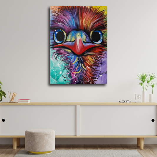'Vibrant Ostrich' Handgemaltes Acrylgemälde