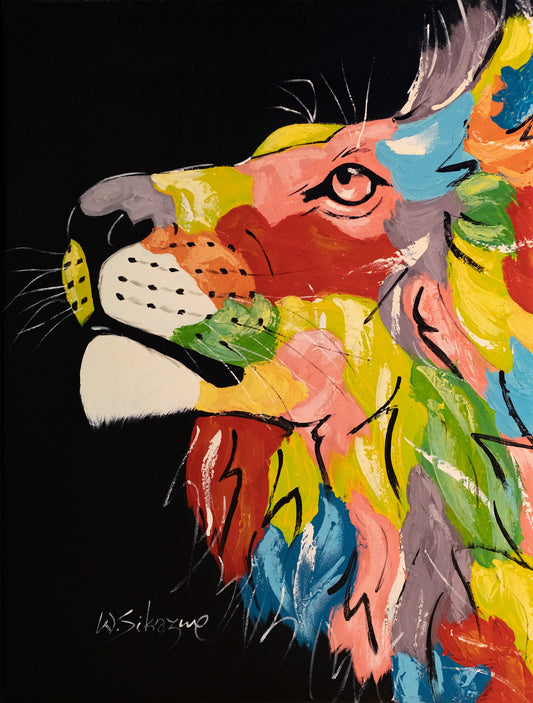 Handmade painting 'Colorful Lion' on the side