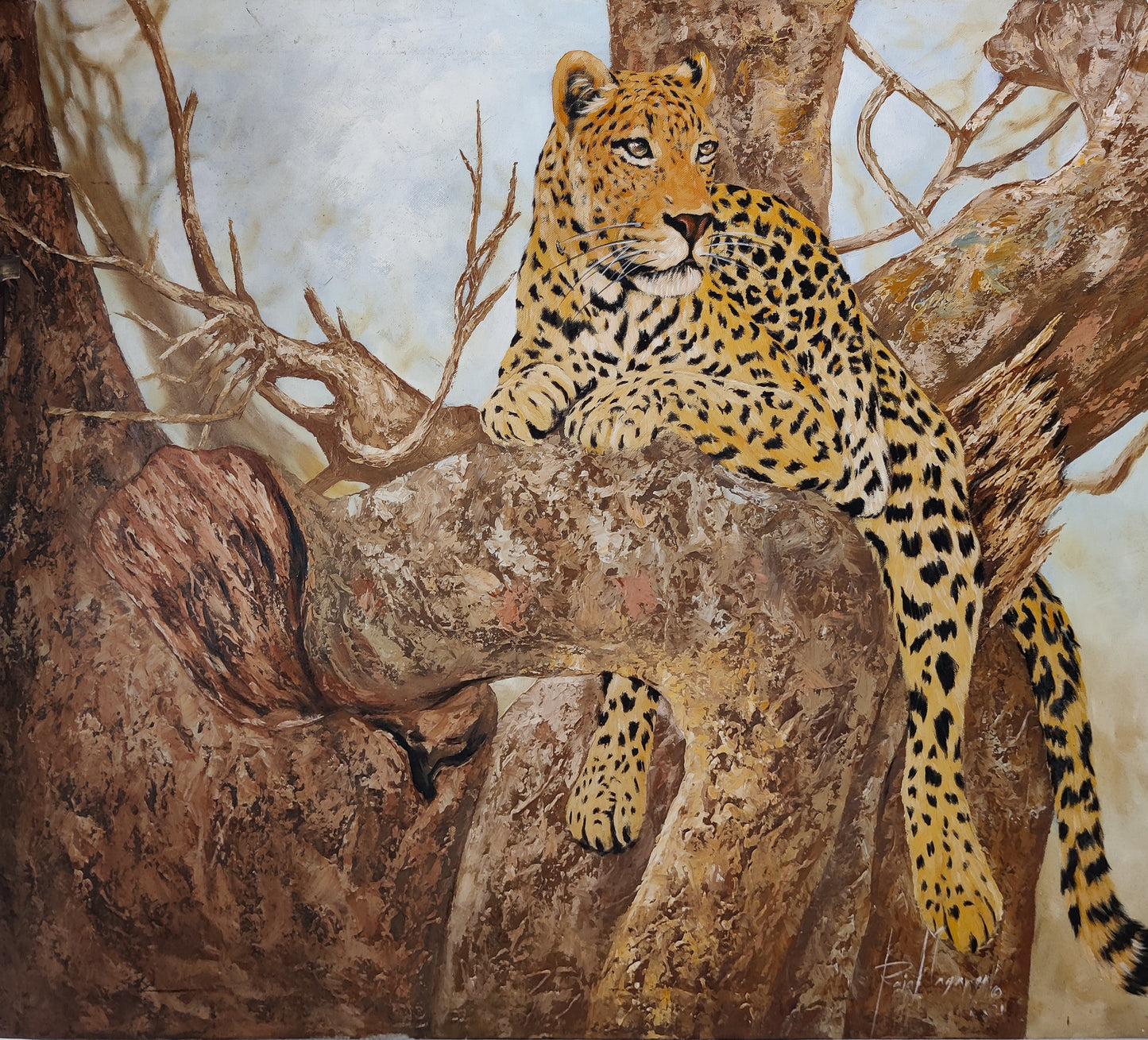 'Leopard auf einem Baum' Handgemaltes Acrylgemälde