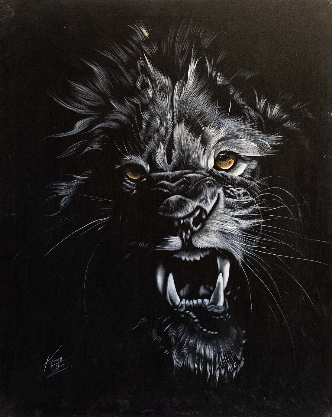 Handmade Painting 'Roaring Lion'