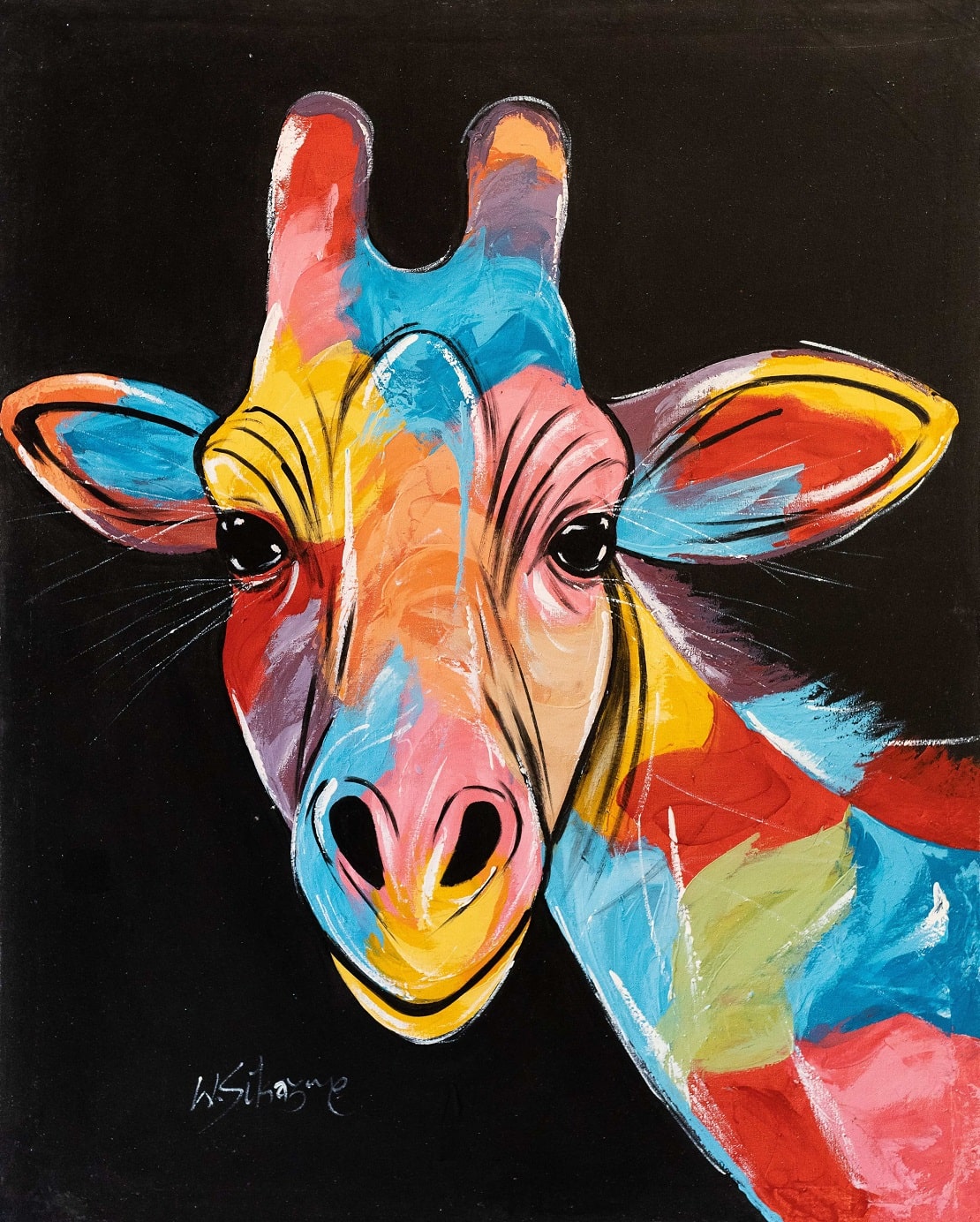 Handmade Painting 'Colorful Giraffe'