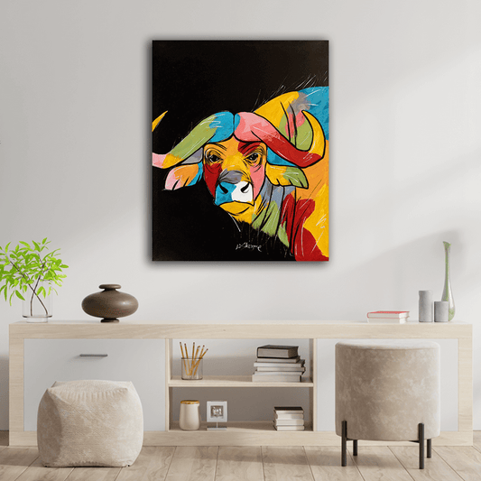 'Colorful Buffalo' Handgemaltes Acrylgemälde