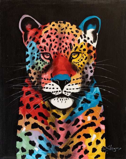 'Bunter Leopard' Handgemaltes Acrylgemälde