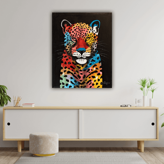 'Colorful Leopard' Handgemaltes Acrylgemälde