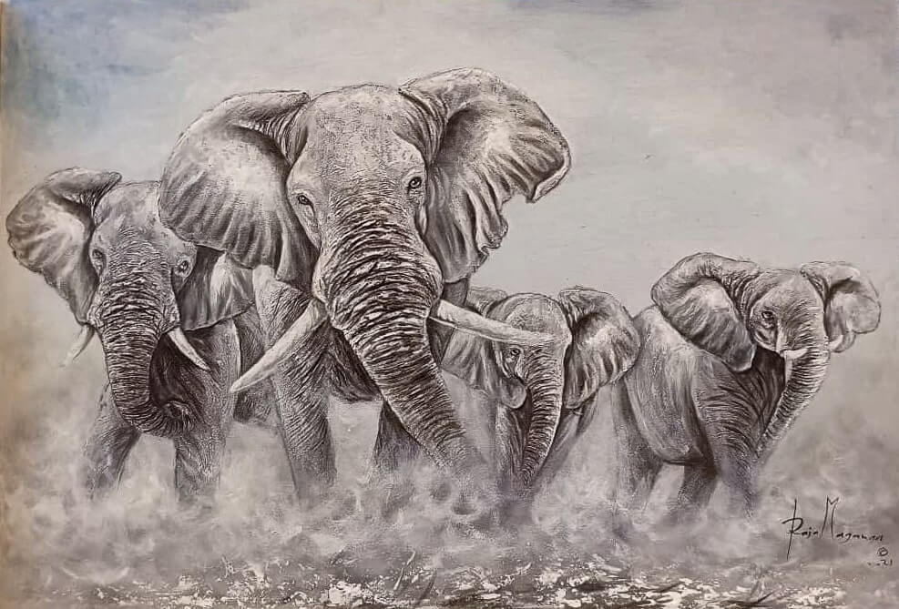 Handmade painting 'Elephant Herd'