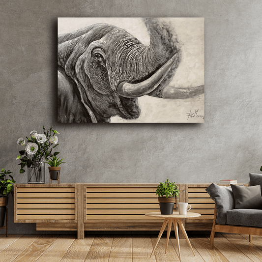 'Trompetender Elefant' Handgemaltes Gemälde