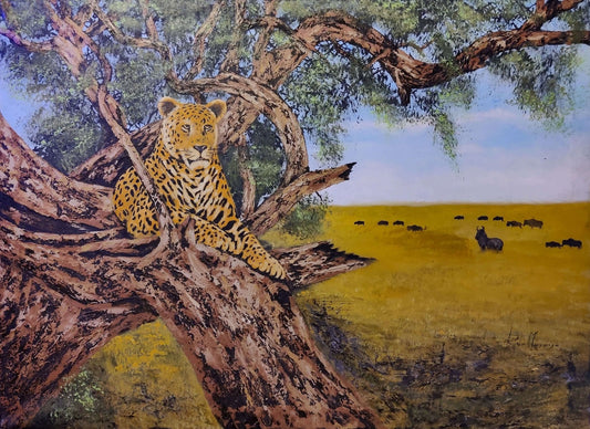 'Beobachtender Leopard' Handgemaltes Acrylgemälde