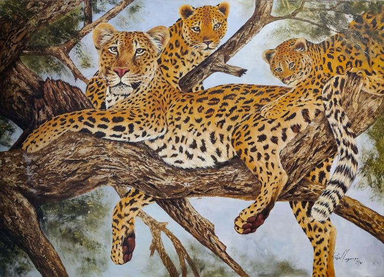 'Leopard Family' Handgemaltes Acrylgemälde