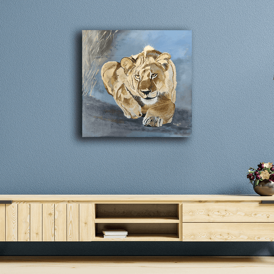 Handmade painting 'Lion on the hunt'