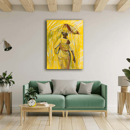 'Mother in the Rain' Handgemaltes Acrylgemälde