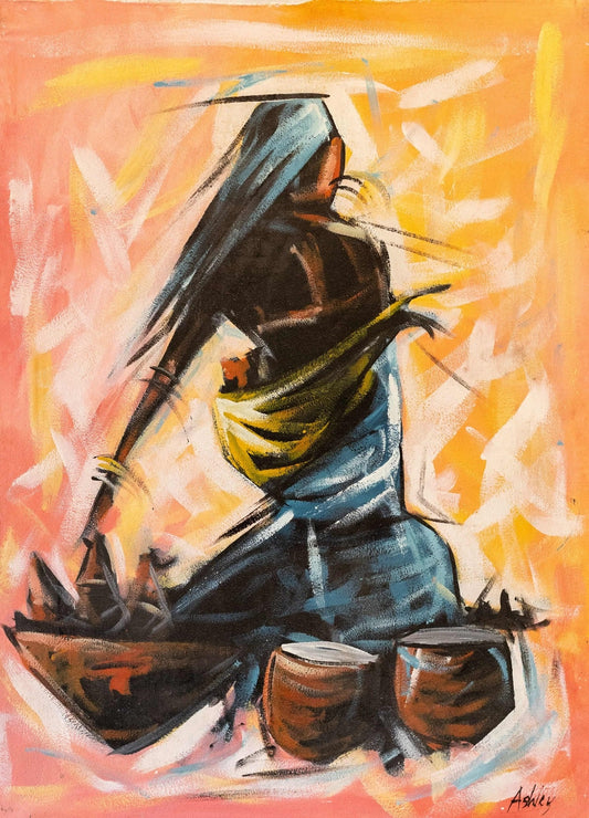 Handmade painting 'East African Market Woman' Abstract