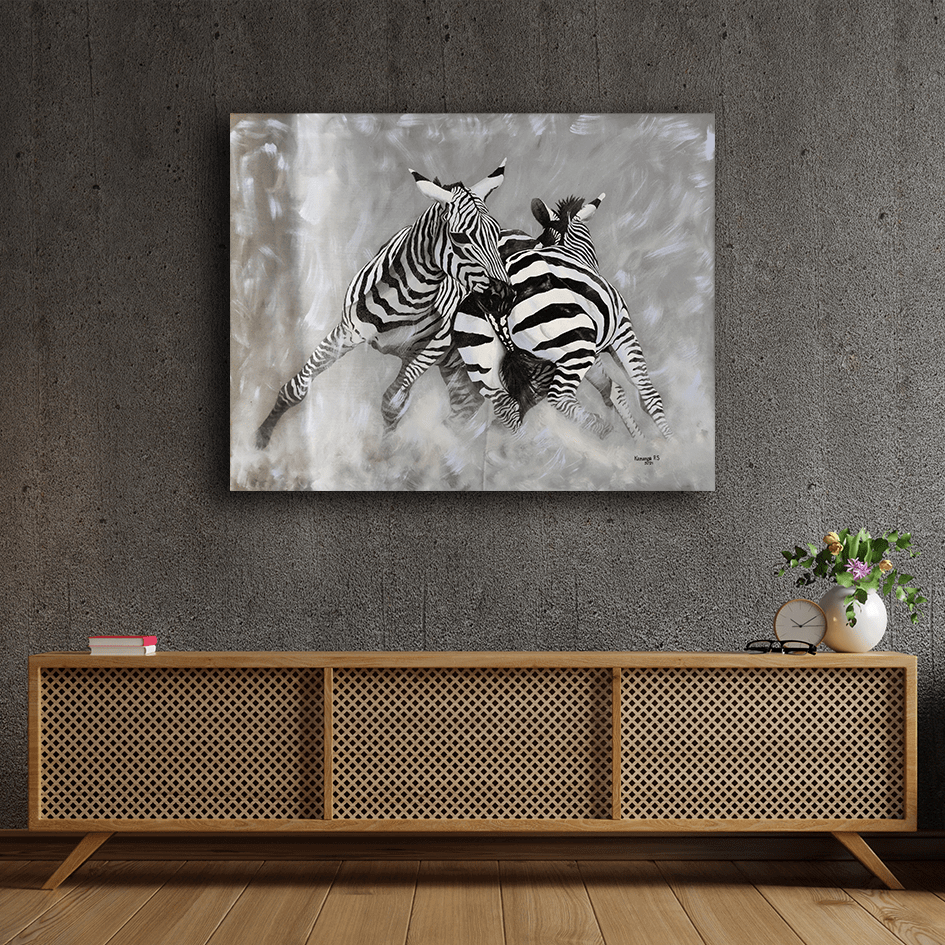 'Verspielte Zebras' Handgemaltes Acrylgemälde