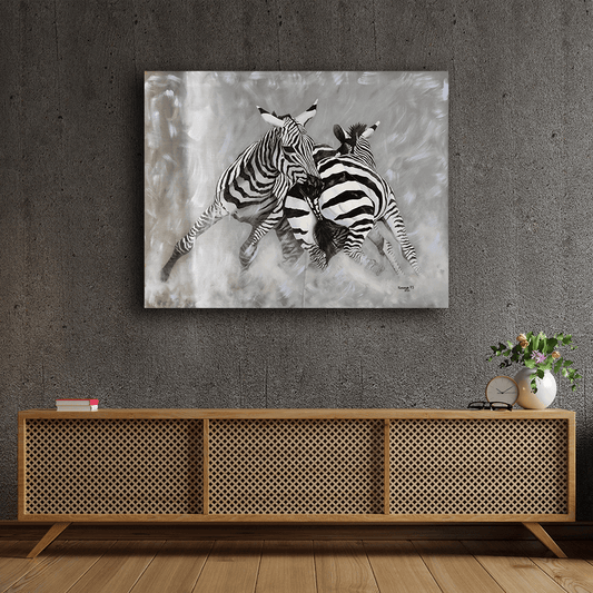 Handmade Painting 'Playful Zebras'