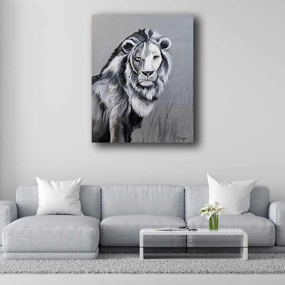 Handmade Painting 'Watchful Lion'